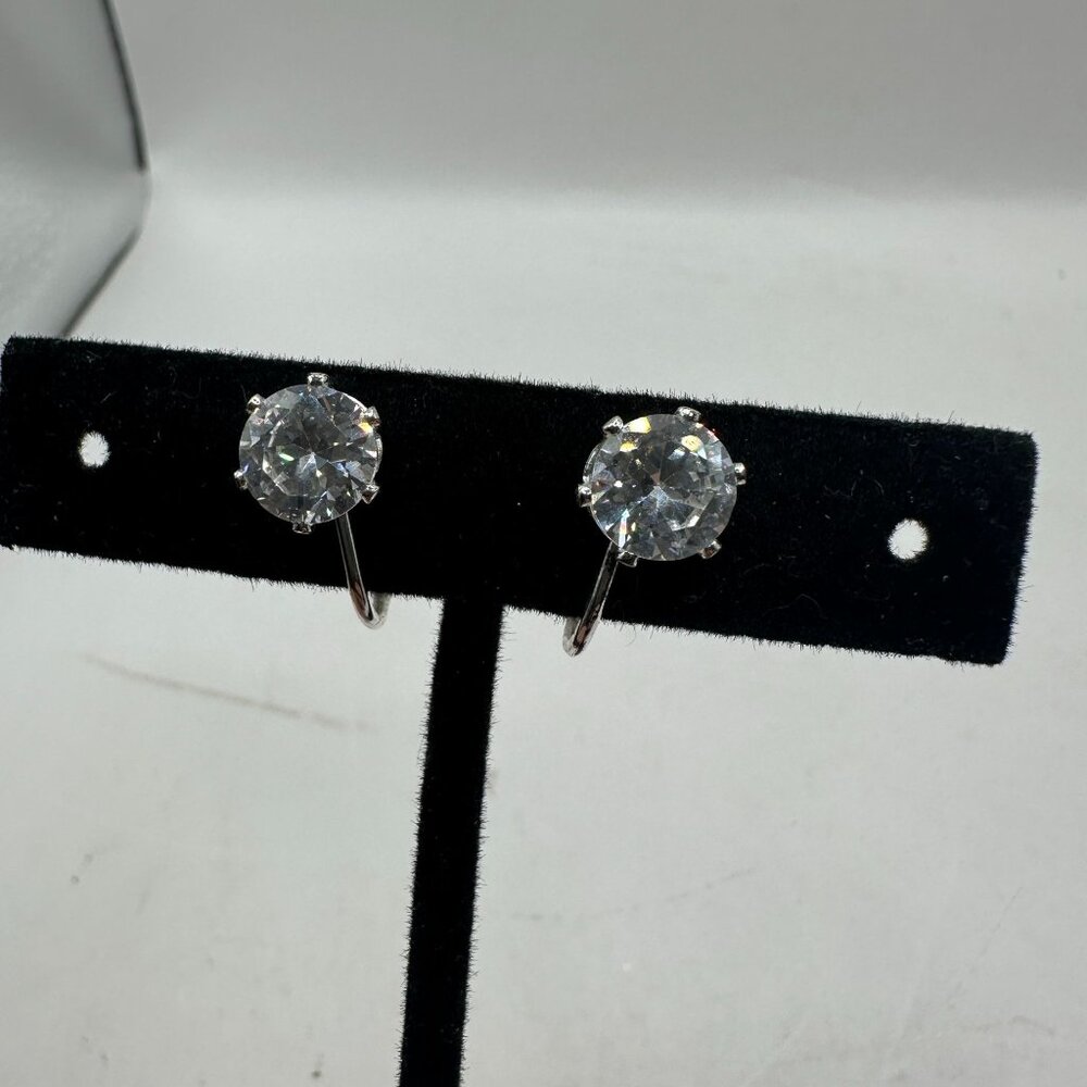 Silver Clip-On Earrings With Large Round Clear Crystal Stones
